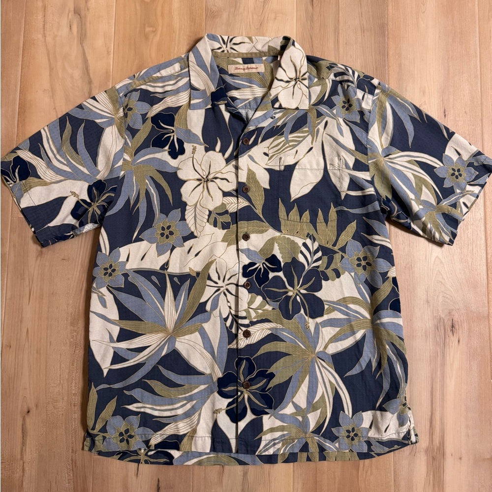 Tommy Bahama Silk Tropical Print Shirt Size Large